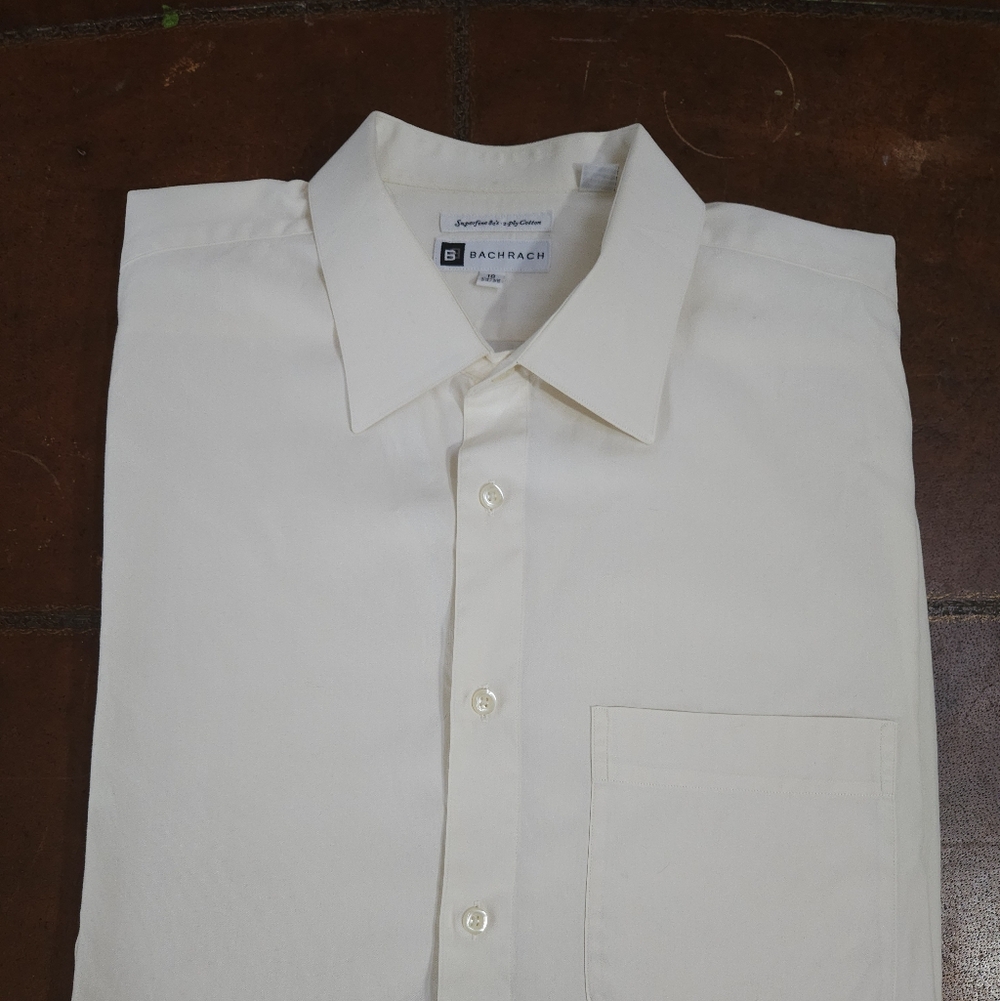 Bachrach Men's Casual Cream Button Down Shirt 2 ply Super Fine 80's 2 ply Cotten
